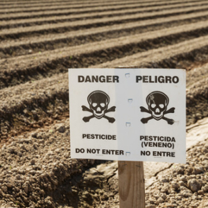 pesticide danger signs in a dirt field