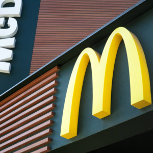 McDonald's logo. McDonald's is the world's largest chain of hamburger fast food restaurants