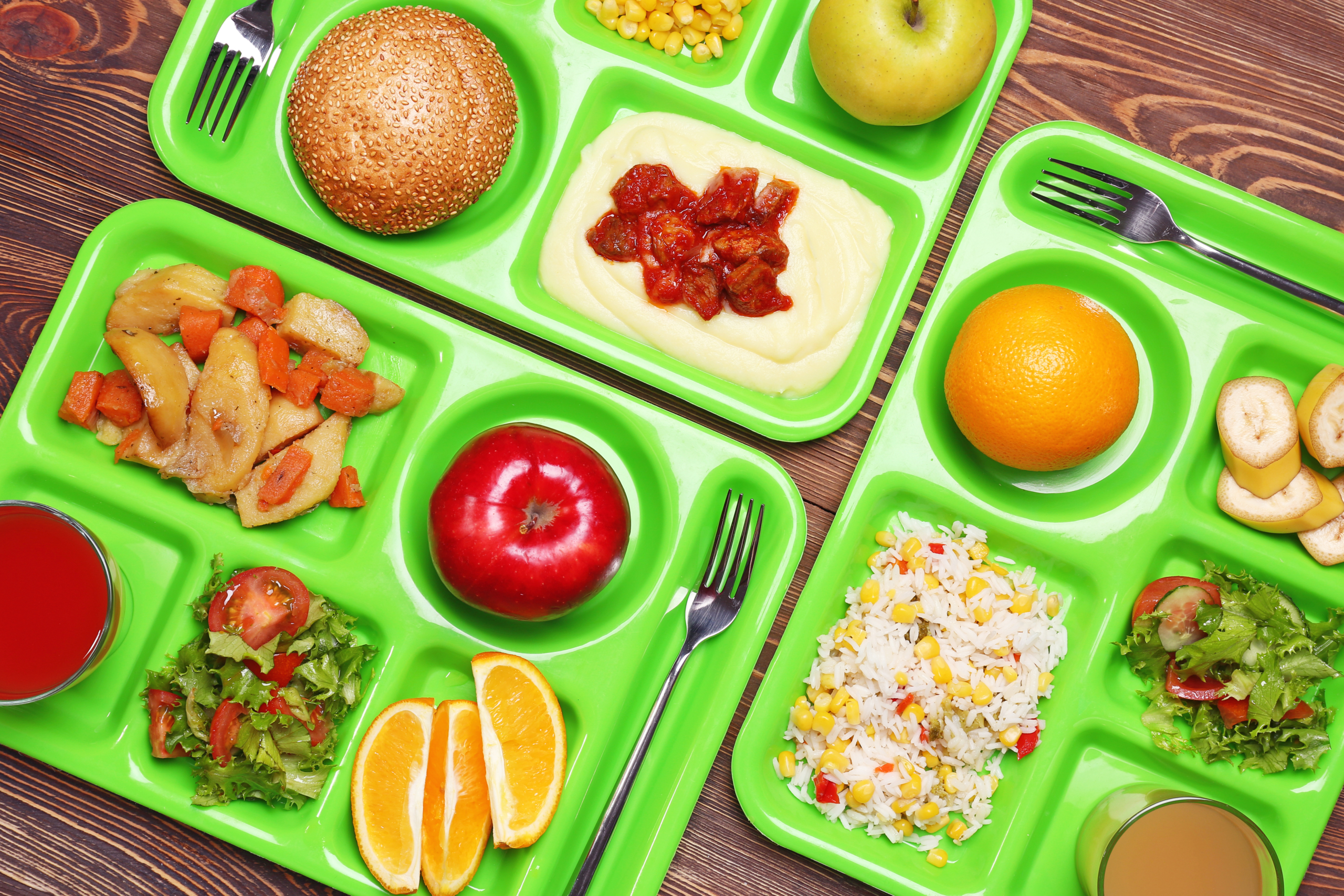 school lunch tray with healthy fresh food