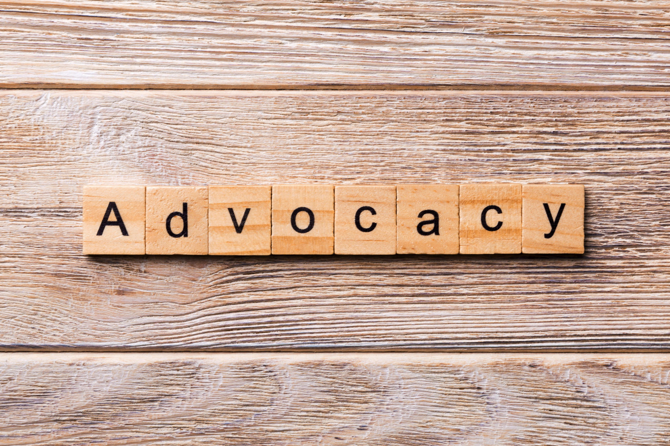 ADVOCACY word written on wood block.