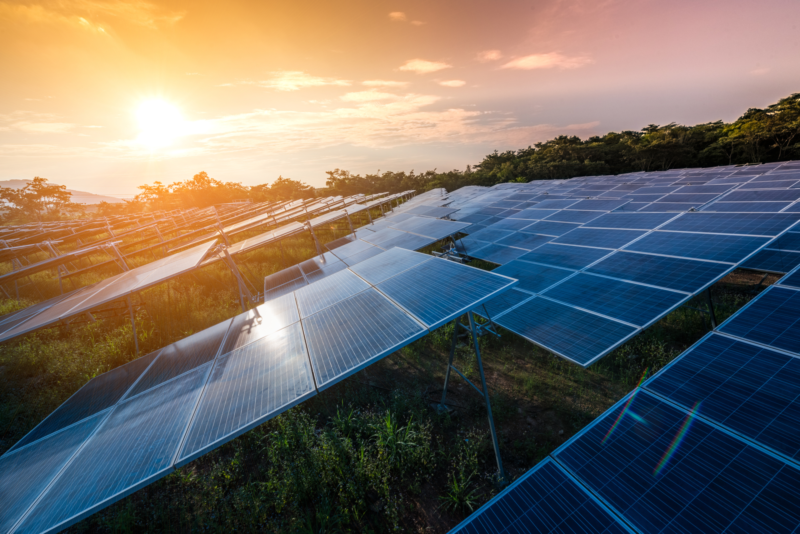 Beautiful sunset over Solar Farm