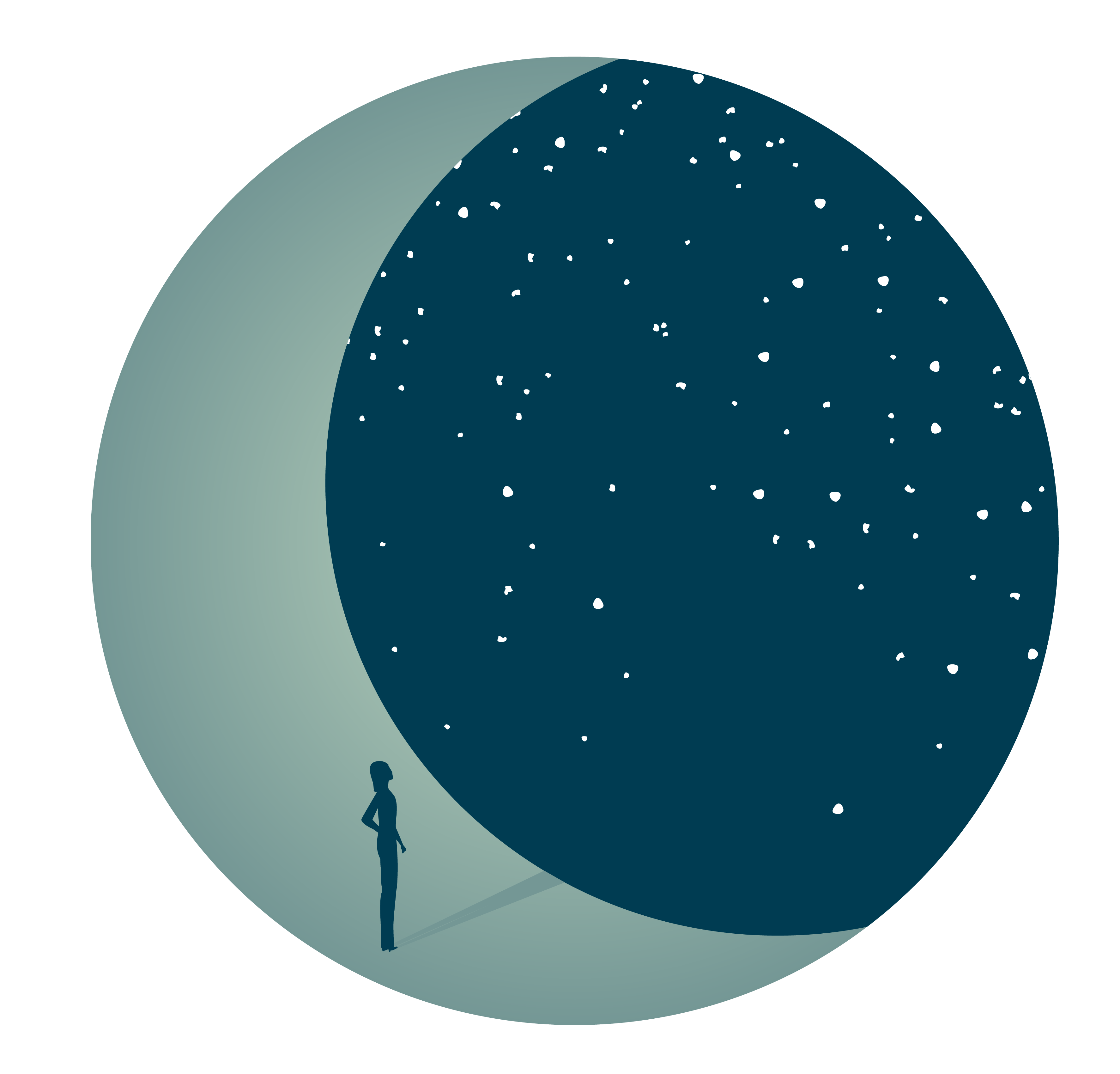 Illustration of a person with the moon behind them.