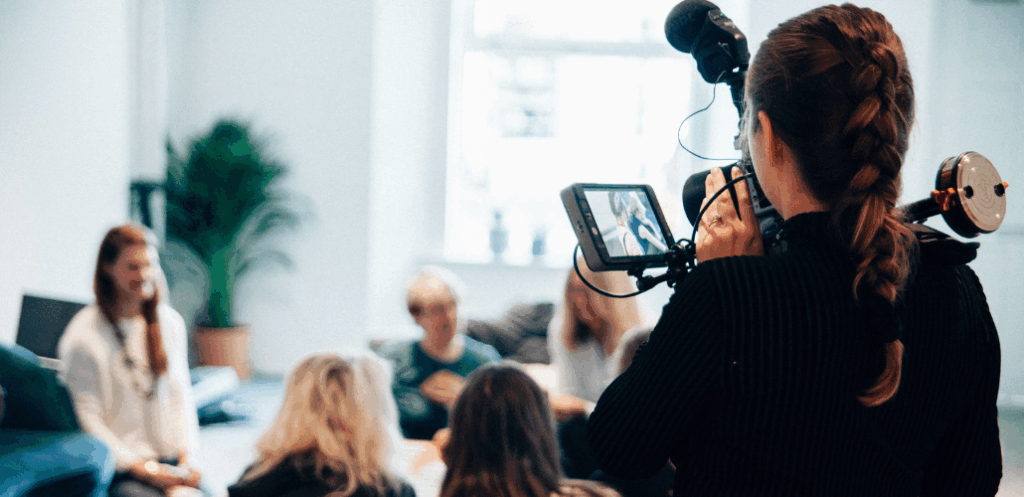 Woman journalist recording a conversation